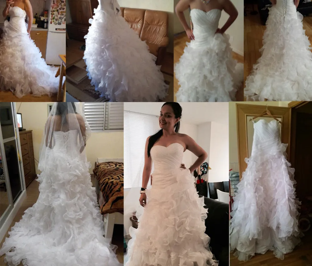 Модное гофрированное свадебное платье из органзы Vestido De Novia, свадебное платье со шлейфом, бальные платья с милым вырезом