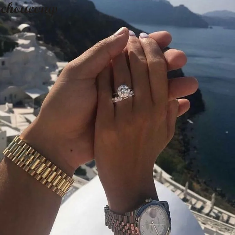 Choucong, элегантное кольцо, набор, 925 пробы, серебро, 3ct, 5А, циркон, Cz, вечерние, обручальное кольцо, кольца для женщин, ювелирные изделия с камнем-солитером, подарок