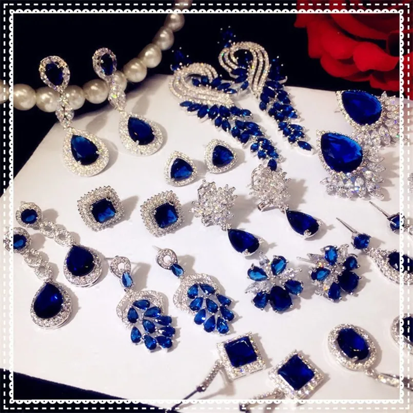 

Этнические Висячие серьги для женщин, Изящные Ювелирные изделия из стерлингового серебра 925 пробы, Роскошные Синие кубические циркониевые ...