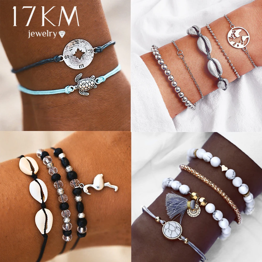 17 км богемное сердце камень браслеты с кисточкой набор для женщин Bijoux Винтаж Шарм браслет браслеты женские Бохо ювелирные изделия