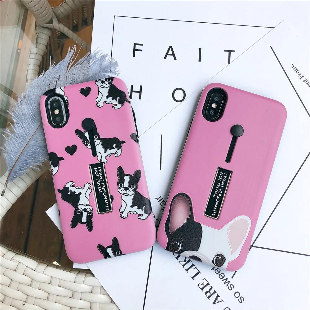 Для iPhone X XS MAX XR мультфильм животных кошка собака бульдог кремния кольцо телефон