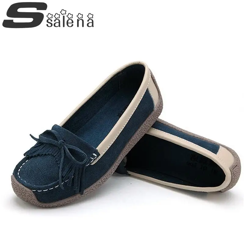 New Women Suede Leather Shoes Woman Flats Cowhide Flexible Spring Boat Soft Bottom Loafer B230 | Обувь