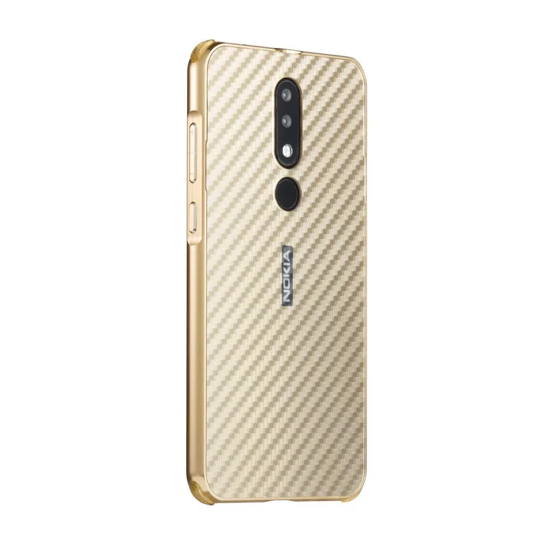 Gold Роскошный металлический бампер чехол для Nokia X5(5,1 Plus) чехол 2 в 1 Pull& Push PC жесткий чехол из углеродного волокна для Nokia X5 металлический чехол для телефона - Цвет: Gold