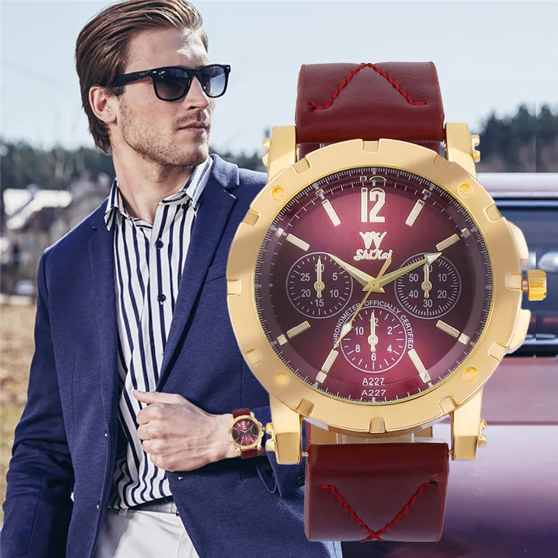Мужские часы с тремя часами Reloj Mujer деловые модные кварцевые большим циферблатом