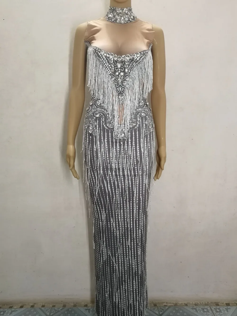 Женское длинное сценическое платье с блестящими кристаллами|wear white|dresses sexy dresslong