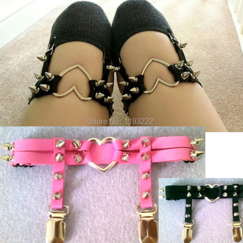 Подвязки с двойными шипами в стиле панк Goth Bullet подвязка сердцем и металлическими