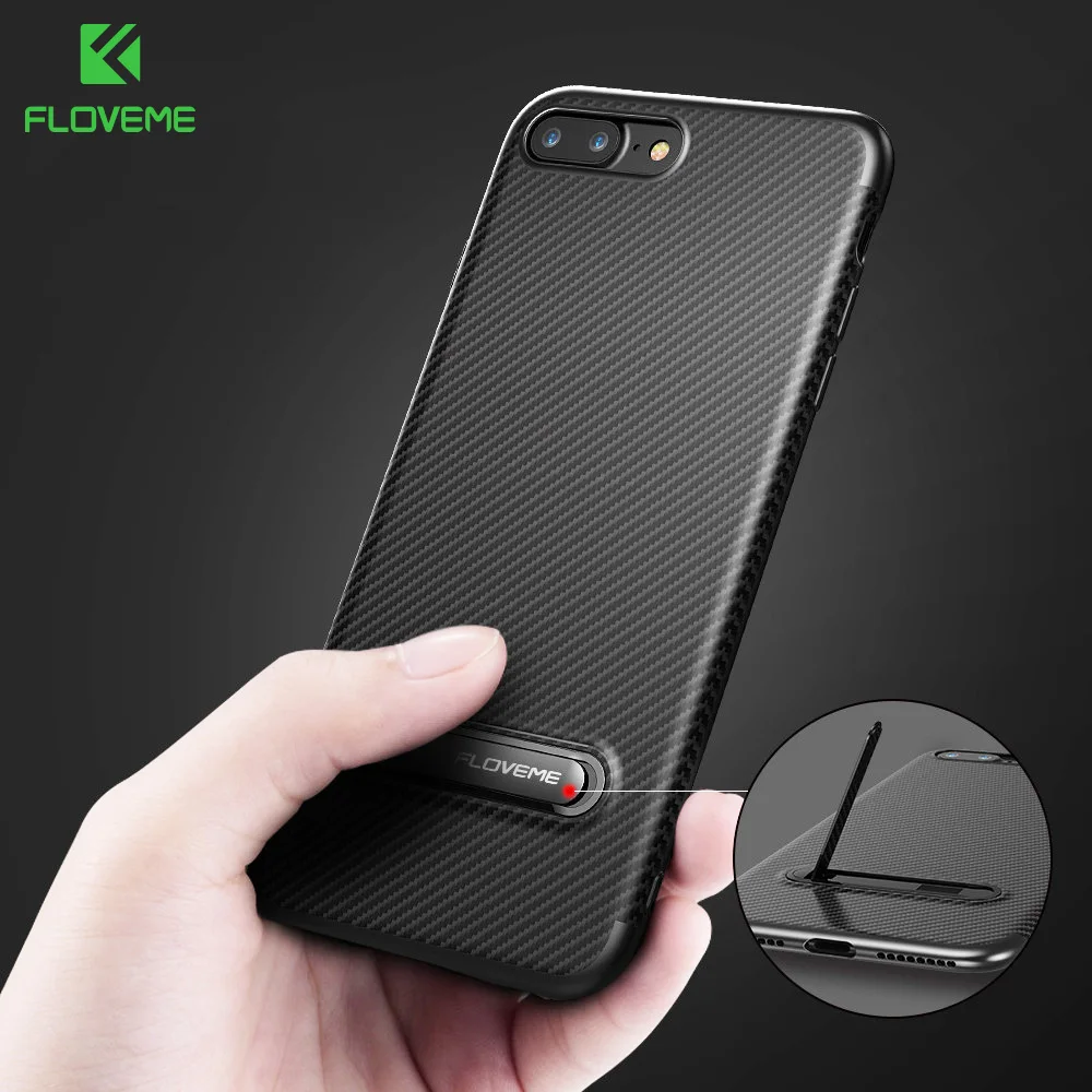 FLOVEME Luxury Holder Case For iPhone 6 6s Plus Carbo Fibre Back Cover 7 8 X Full Protective Phone Capinhas |