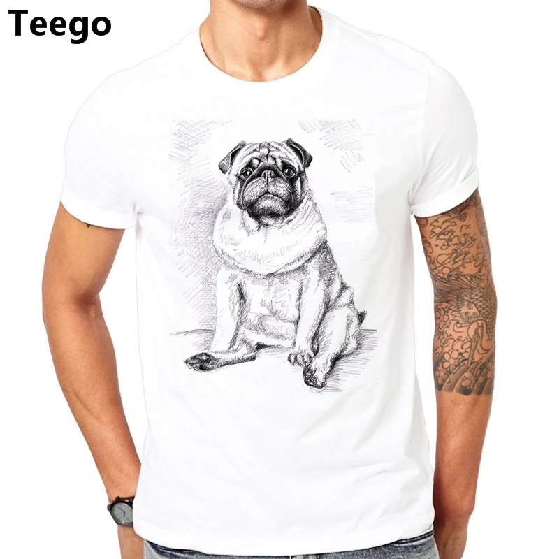 Mop Tattoo Men/Women T Shirt Herren Pug Hund Dog America Rock Motorrad Rocker Biker Summer Basic t shirt High Quality Size S-3XL | Мужская