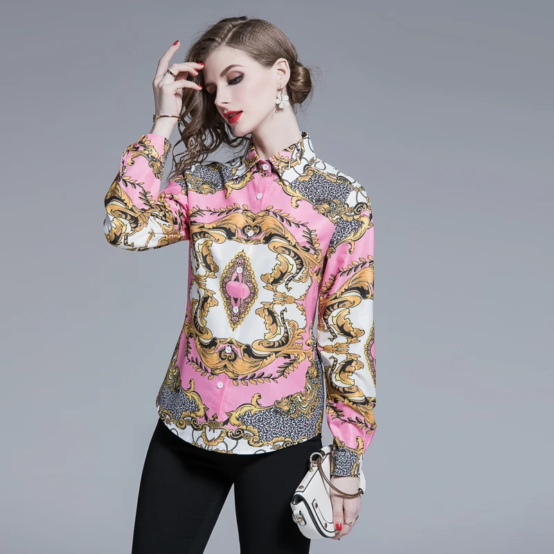 Женская шифоновая рубашка с длинным рукавом розовая Повседневная Свободная