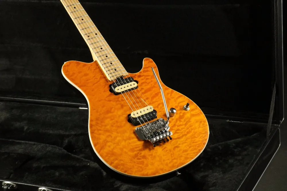 Высокое качество Янтарный стеганый кленовый топ связывающий musicman электрогитара