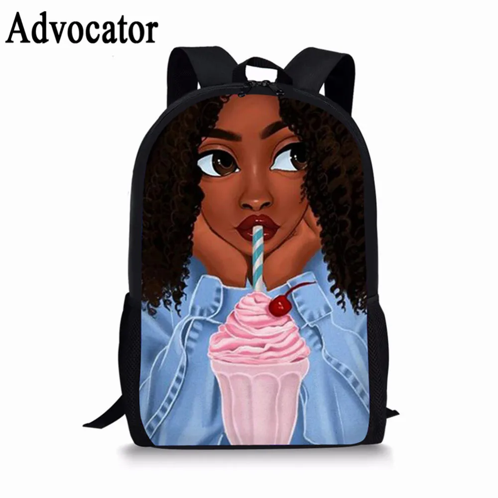 Advocator Printed African Girls Lunch Bag Cartoon Girls Portable Thermal Food Picnic Bags for School Kids Boys Lunch Box Tote