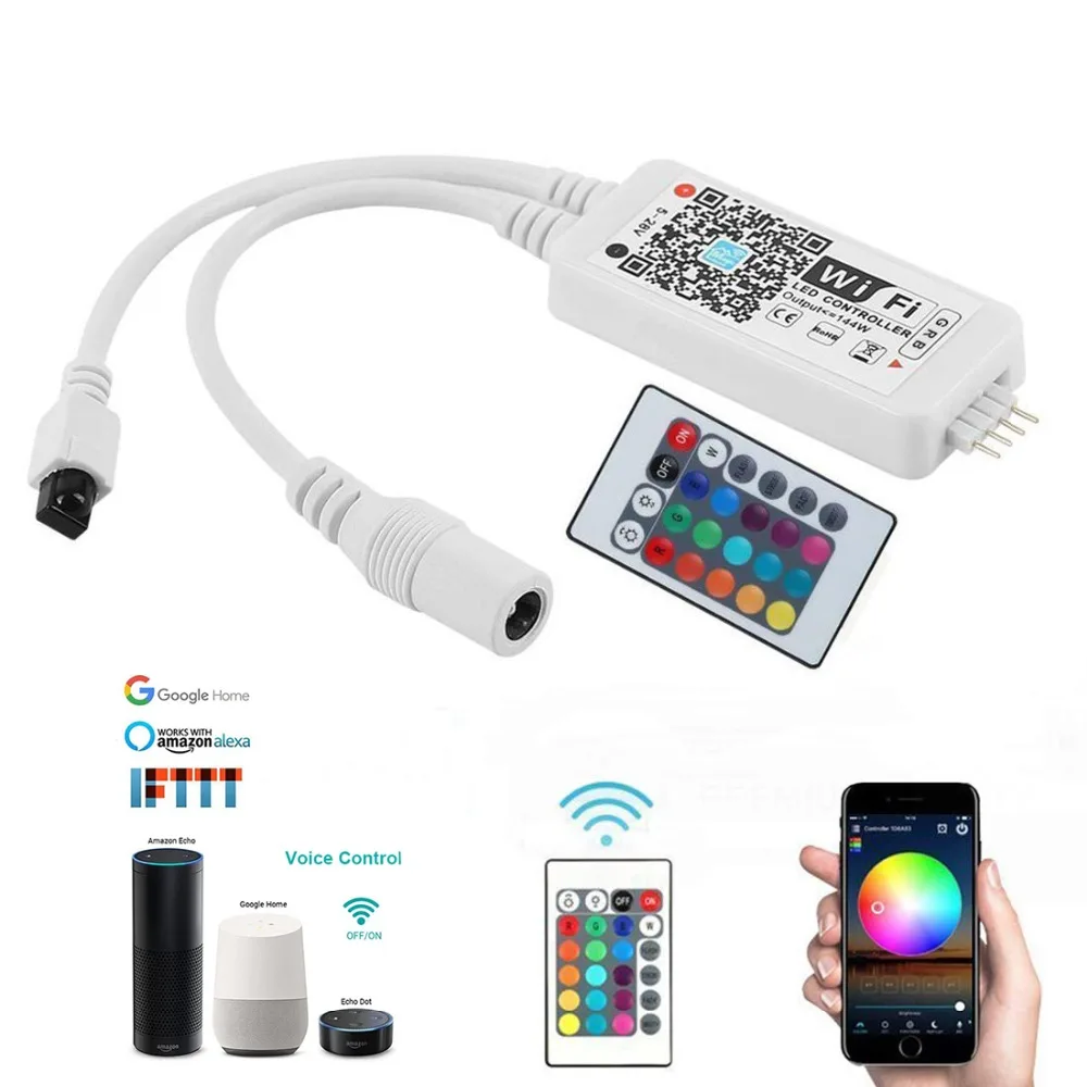 

Smart WiFi RGB Light Controller for 5050 3528 LED Christmas Strip Light 24 Key Remote Control working with Alexa and Google Home