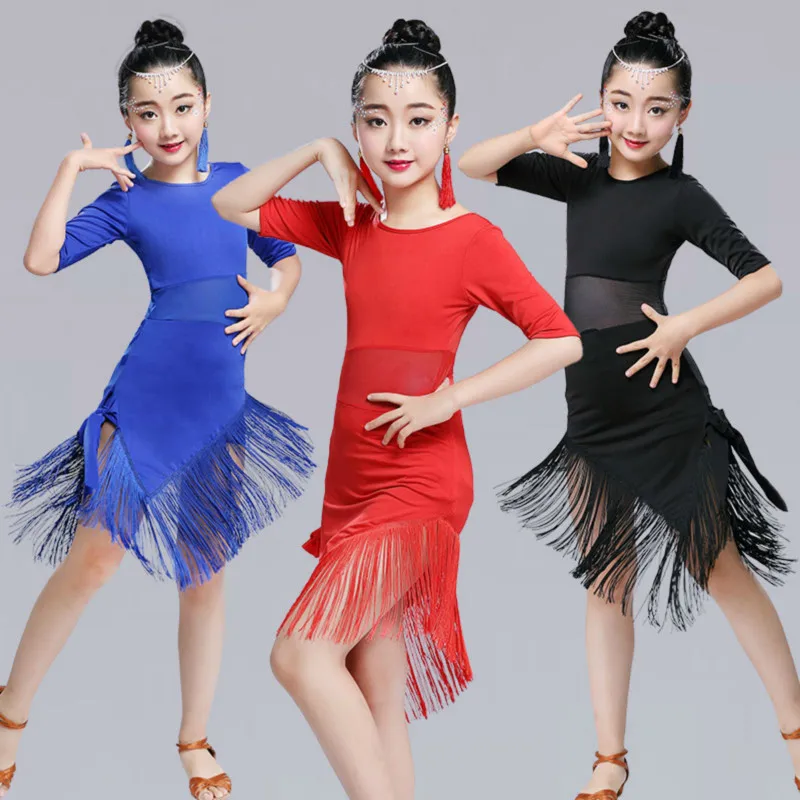 

Tassel Latin Dance Dress For Girls Children Salsa Tango Ballroom Dancing Dress Competition Costumes Kids Practice Dance Clothing