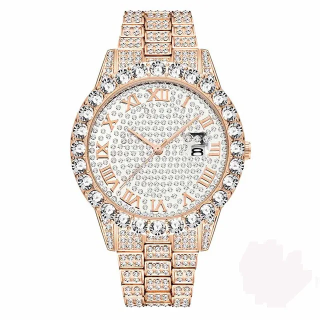 Rose Gold TOPGRILLZ мужские часы серебристого и золотого цвета мужские часы лучший бренд класса люкс браслет с бриллиантами кварцевые наручные часы из нержавеющей стали деловые часы - Цвет: Rose Gold