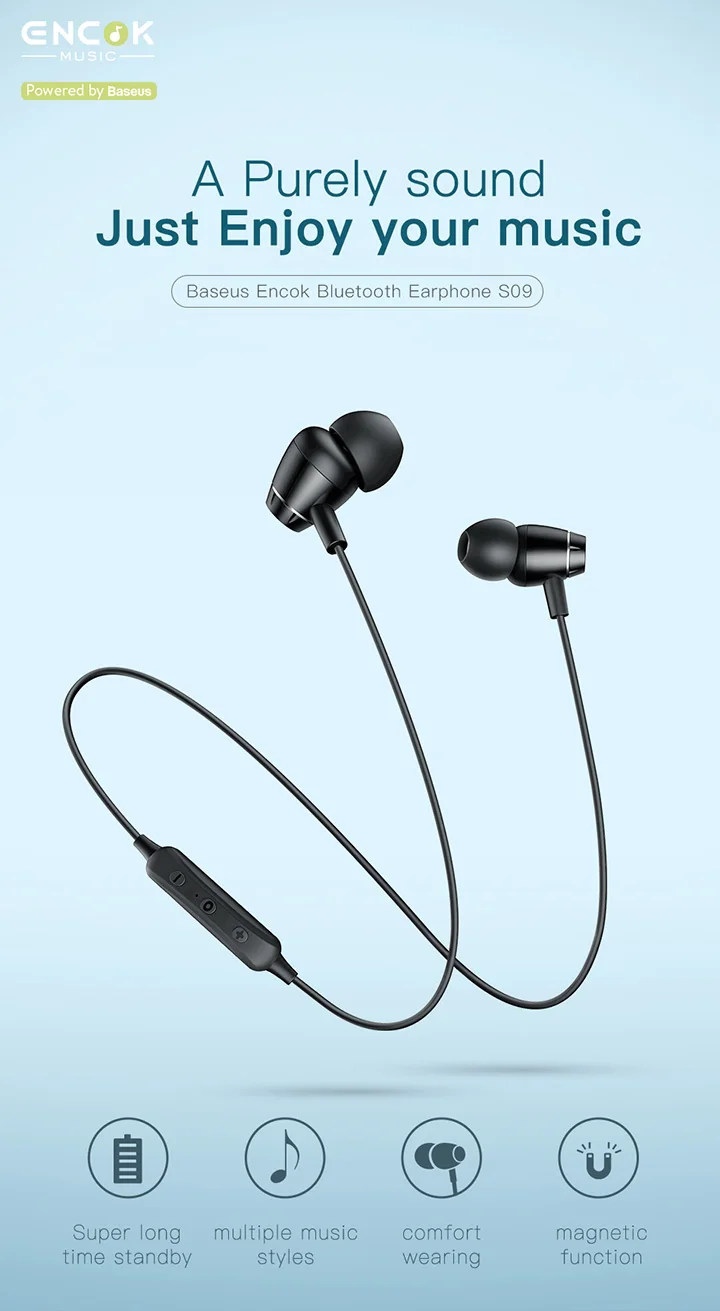 Baseus S09 Bluetooth наушники беспроводные наушники магнитные наушники с микрофоном Стерео Auriculares Bluetooth наушник для телефона