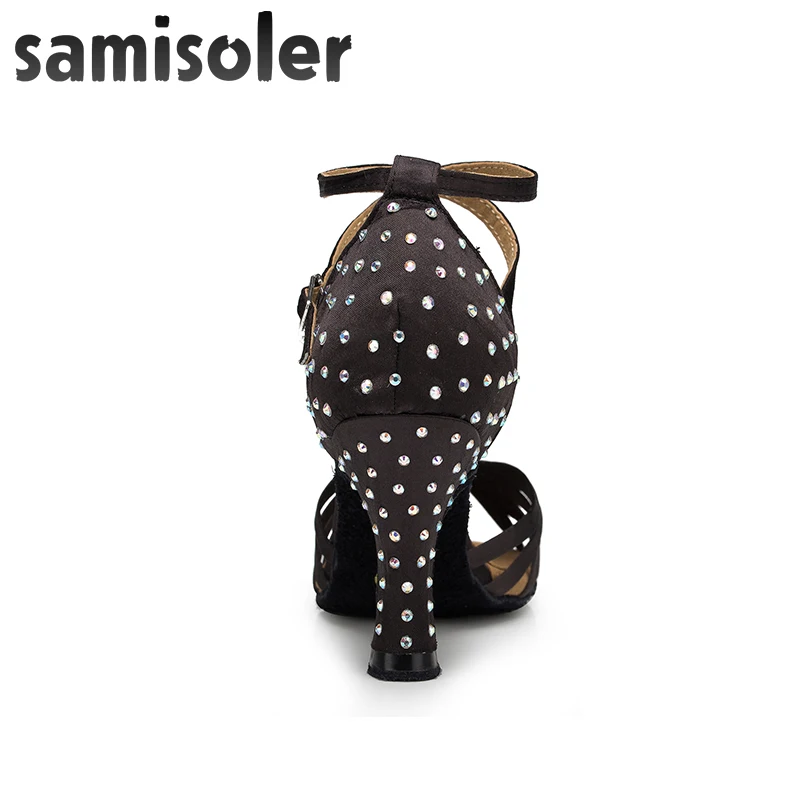 Samisoler New Cloth Collocation Shine Ribbons Ballroom Fashion Dance Women Latin Dance Shoes Competition Shoes