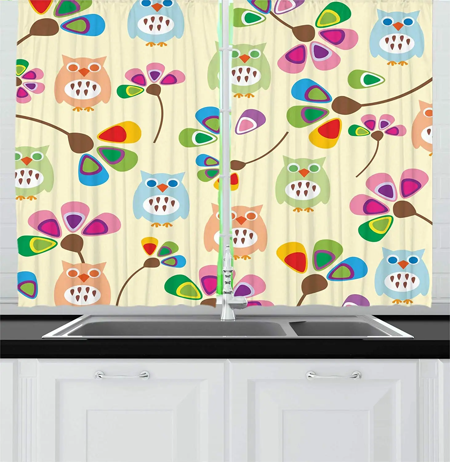 Мультяшные затемненные шторы милый дизайн Совы с цветами листья ветви для