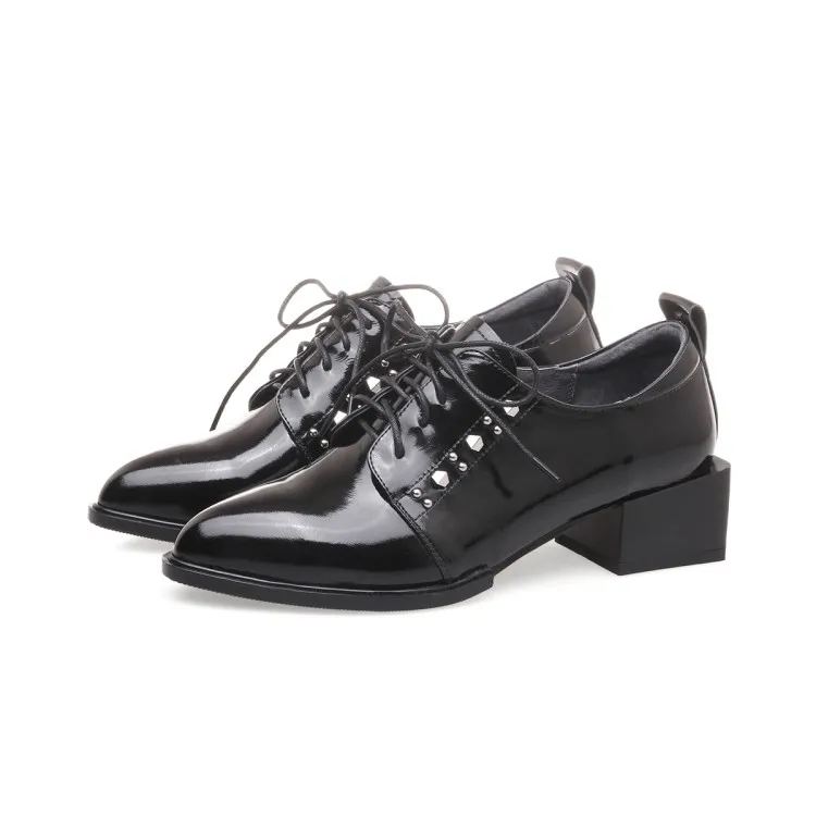 Женские туфли-лодочки из коровьей кожи MLJUESE черные туфли на шнуровке с заклепками