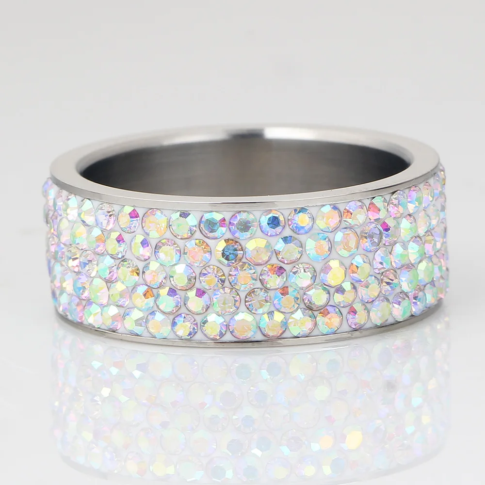 Свадебное кольцо AB Shining 5 рядов с кристаллами для женщин и девочек ювелирные