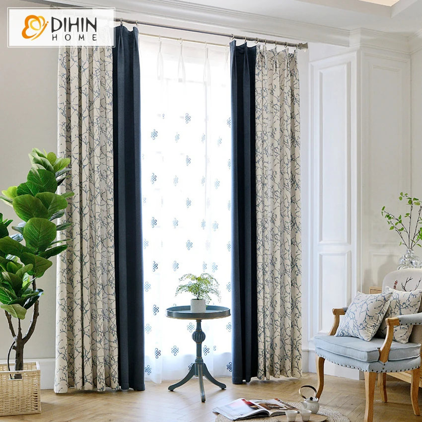 

Modern Fashion Printed Curtain Spliced Blackout Curtains Customized Window Drapes For Living Room