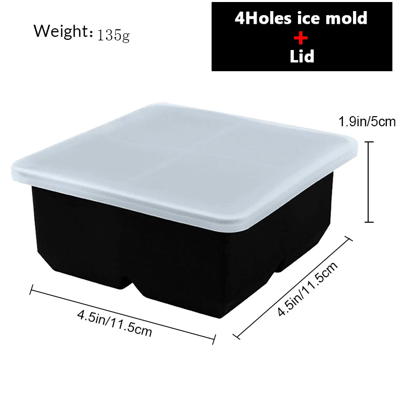4 Square ice mold TEENRA 4 отверстия квадратный ледяной куб форма производитель силиконовый лоток для льда с крышкой ледяные шарики силиконовая форма крышка круглая Сфера Форма крышка кухня - Цвет: 4 Square ice mold