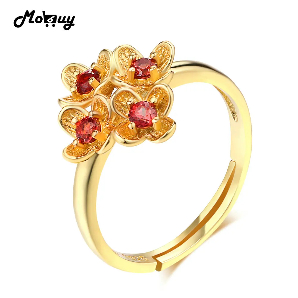 MoBuy MBRI040 классическое кольцо из красного граната с четырьмя цветами и натуральным