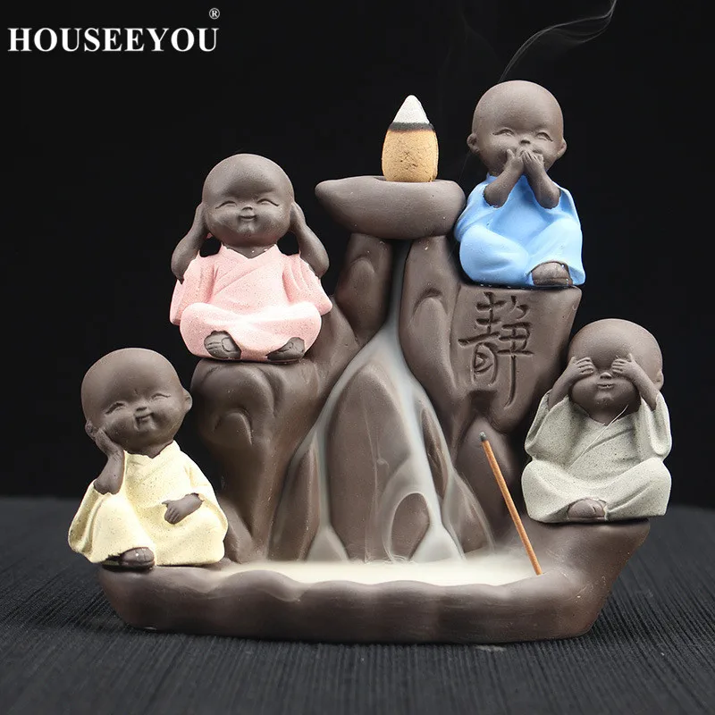 HOUSEEYOU 4 стиля Рокери маленький монах обратного потока ладан горелка с Буддой водопад дым конусная кадильница палочка держатель Аромат домашний декор