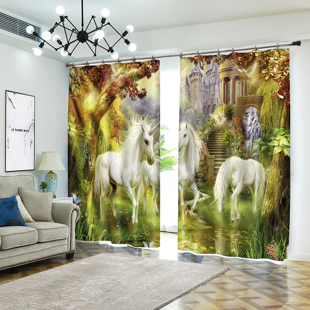3 Unicorn Horse фото черная занавеска для волос 3D цифровая печать затемненные