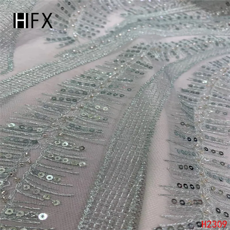 HFX Аква цвет ручной работы французские бисерные кружевные ткани 3d цветок ткань Роскошная бисером Свадебная Кружевная Ткань 5 ярдов F2309