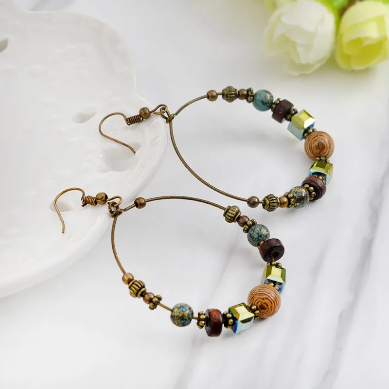 1 пара круглые серьги ручной работы в стиле бохо без аллергии с длинными