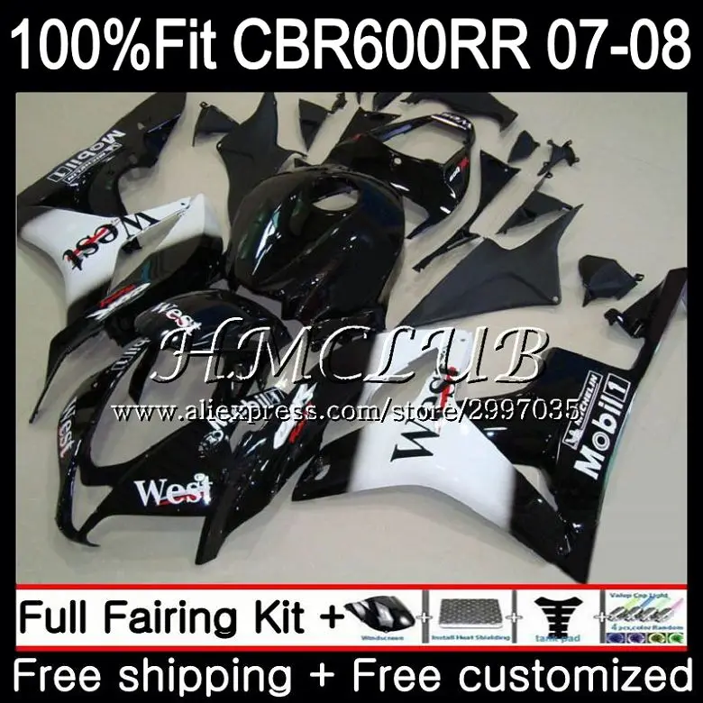 

ВПРЫСКА Черный Запад для HONDA CBR 600 RR 600F5 CBR600RR 2007 2008 81HC.9 CBR600F5 F5 07 08 CBR 600RR CBR600 RR 07 08 обтекатель