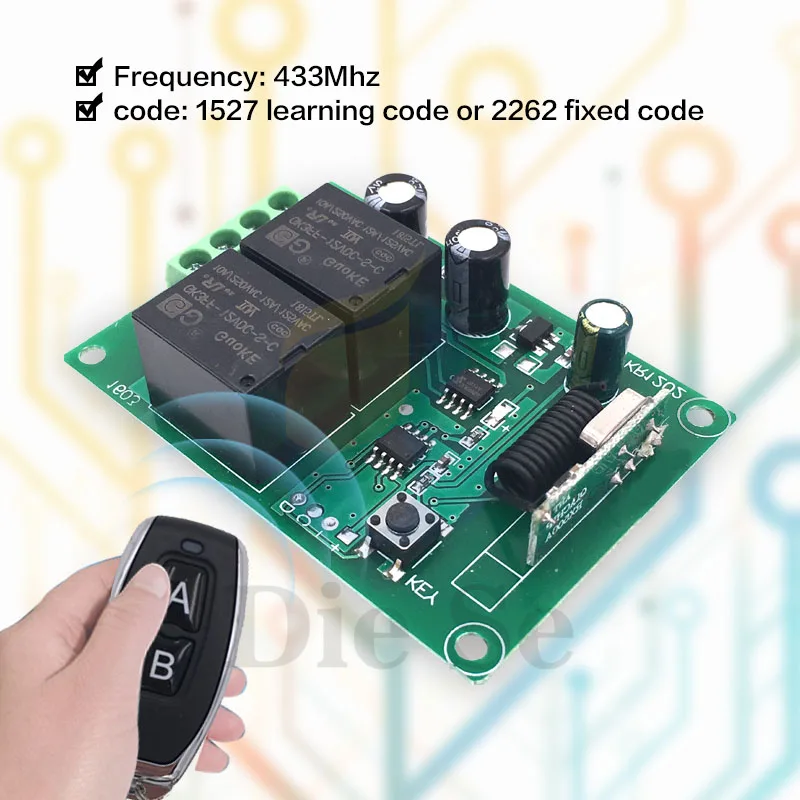 Пульт дистанционного управления 433Mhz DC 12V 2CH rf релейный приемник и передатчик для гаражного управления и изменения двигателя положительный отрицательный