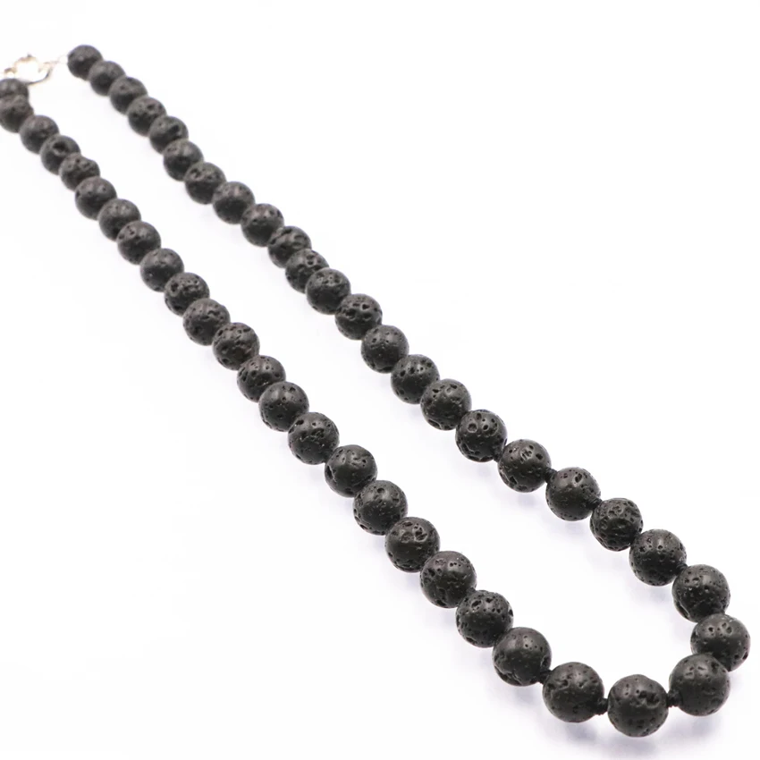 8 мм 10 Натуральная Лава бусы цепочка ожерелье вулканический черный Лавас камень