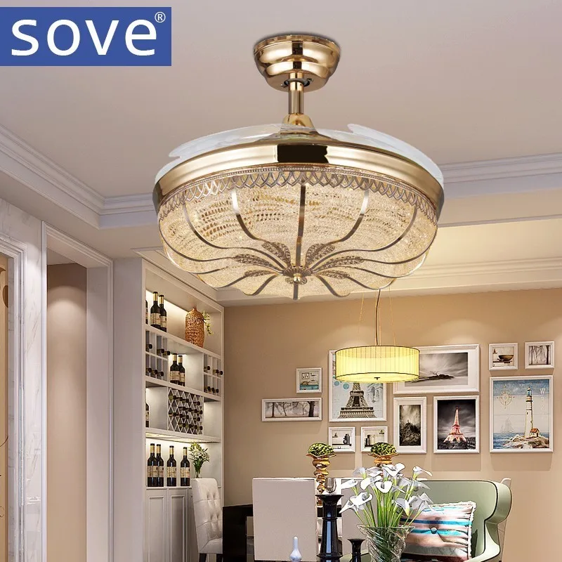 36 дюймовые современные светодиодные потолочные вентиляторы с кристаллами