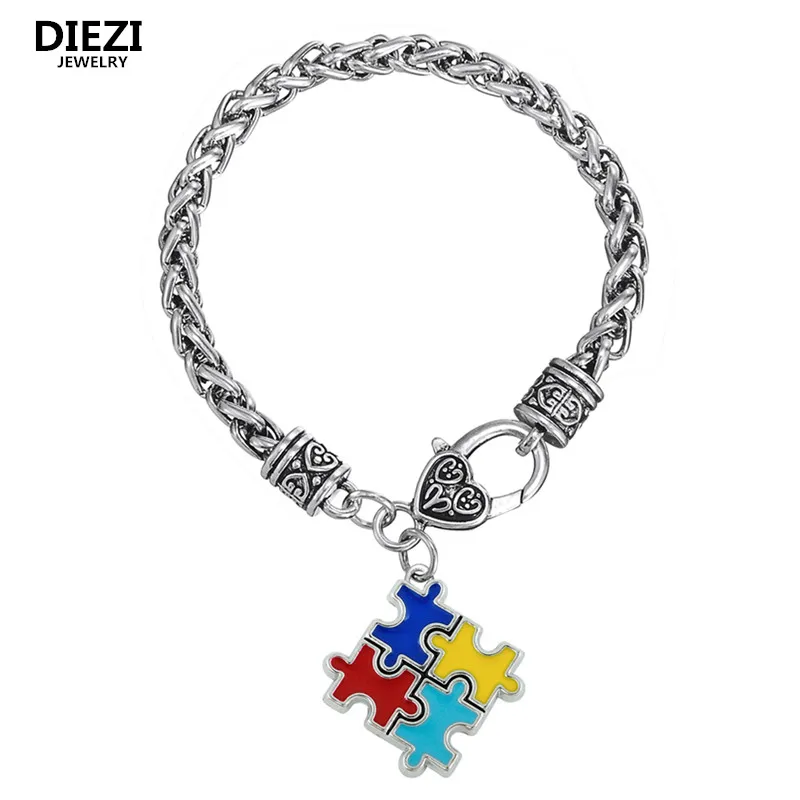 Модные браслеты DIEZI для женщин и мужчин металлические с подвесками-пазлами