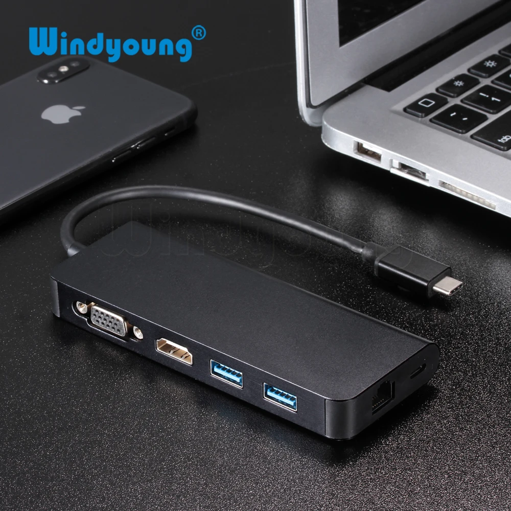 Thunderbolt 3 USB 3,1 USB-C type C концентратор с 4K 30hz HDMI VGA 1000M Gigabit RJ45 2 порта USB 3,0 концентратор type C PD зарядный адаптер