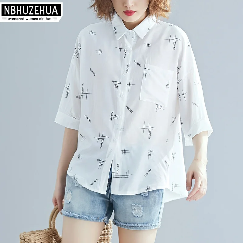 NBHUZEHUA размера плюс рубашки для женщин 4XL 5XL короткий рукав корейская мода печать