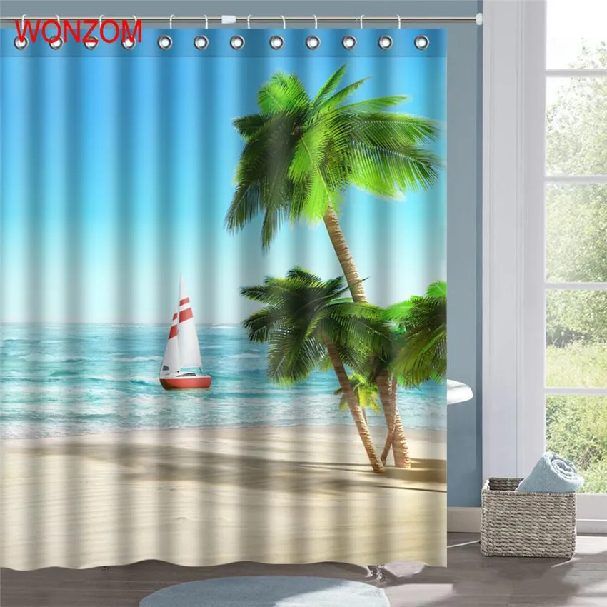 WONZOM Sunrise пляжная Водонепроницаемая занавеска для душа декор для ванной комнаты кокосовое дерево Декорации декорации Cortina De Bano занавеска для ванной - Цвет: 16993