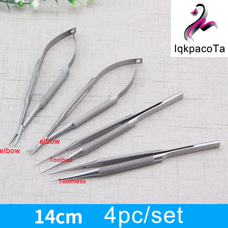 4pcs/set titanium microsurgical instruments microsurgery instruments Kit scissors needle holder forceps 14cm 15 16 18cm