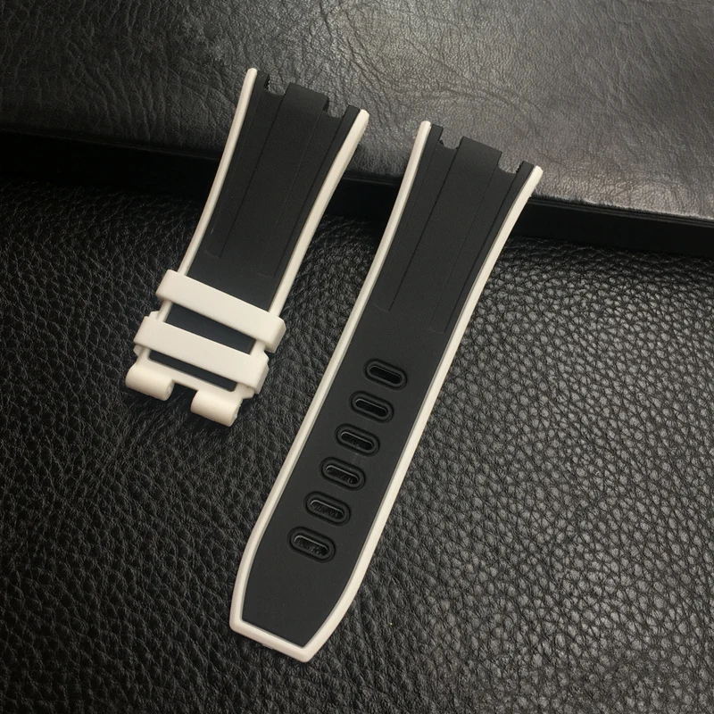 MERJUST New 28mm Black Silicone Rubber Whatchband For AP 42mm Case Audemars And Piguet Watch Strap Pin Buckle With engraving