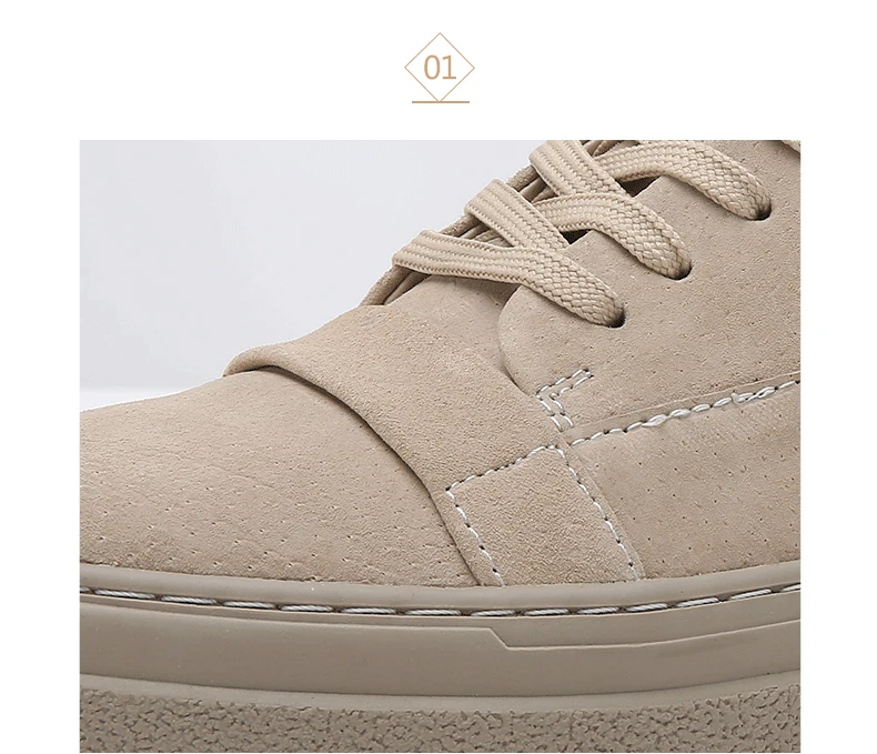 2019 Beige Genuine Leather Shoes Men Spring Autumn Outdoor brand Casual Hot Sale Man Flats Rubber Zapatos Hombres 3811 | Обувь