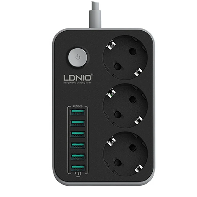 

Многофункциональное зарядное устройство с 6 USB-портами и 3 розетками переменного тока