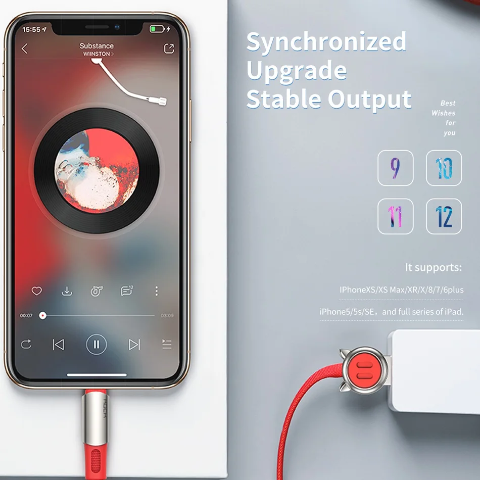 ROCK Китайский кабель зодиака для iPhone 8 zn-сплава зарядки синхронизации 2 в 1 кабель освещения для iPhone X XR Xs Max 8 7 6 Plus шнур передачи данных