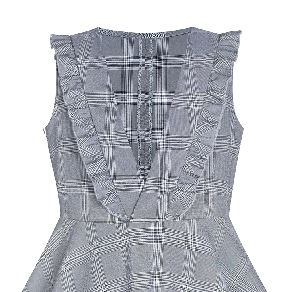 Sunny Fashion платья для девочек V шеи Плиссированный Кромка Назад Школа Единая Серый