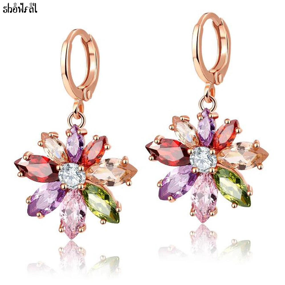 Цвет ful кубического циркония Висячие серьги Винтаж кристаллами от Swarovski Золотой