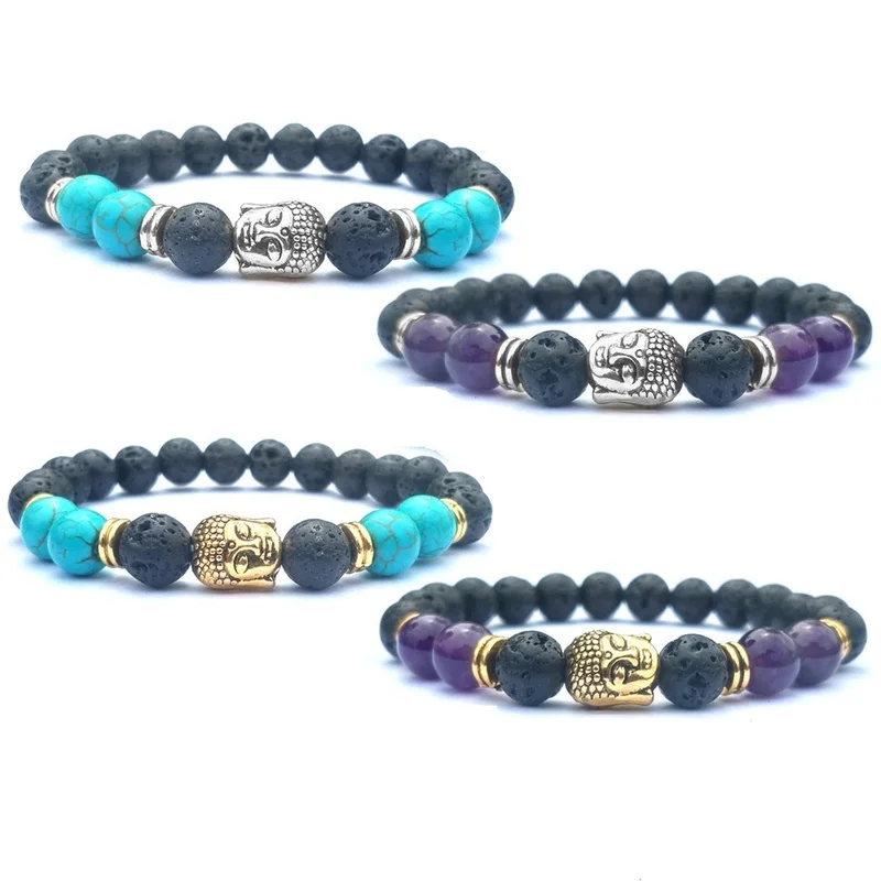 Черный лавовый камень с головой Будды 8 мм Браслет сделай сам диффузором эфирного