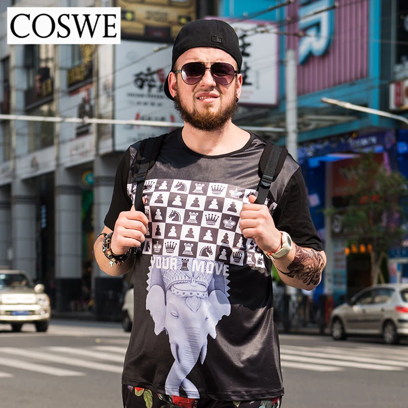 Coswe 6xl летние шорты футболки Для мужчин 3D печатных Единорог черная футболка плюс
