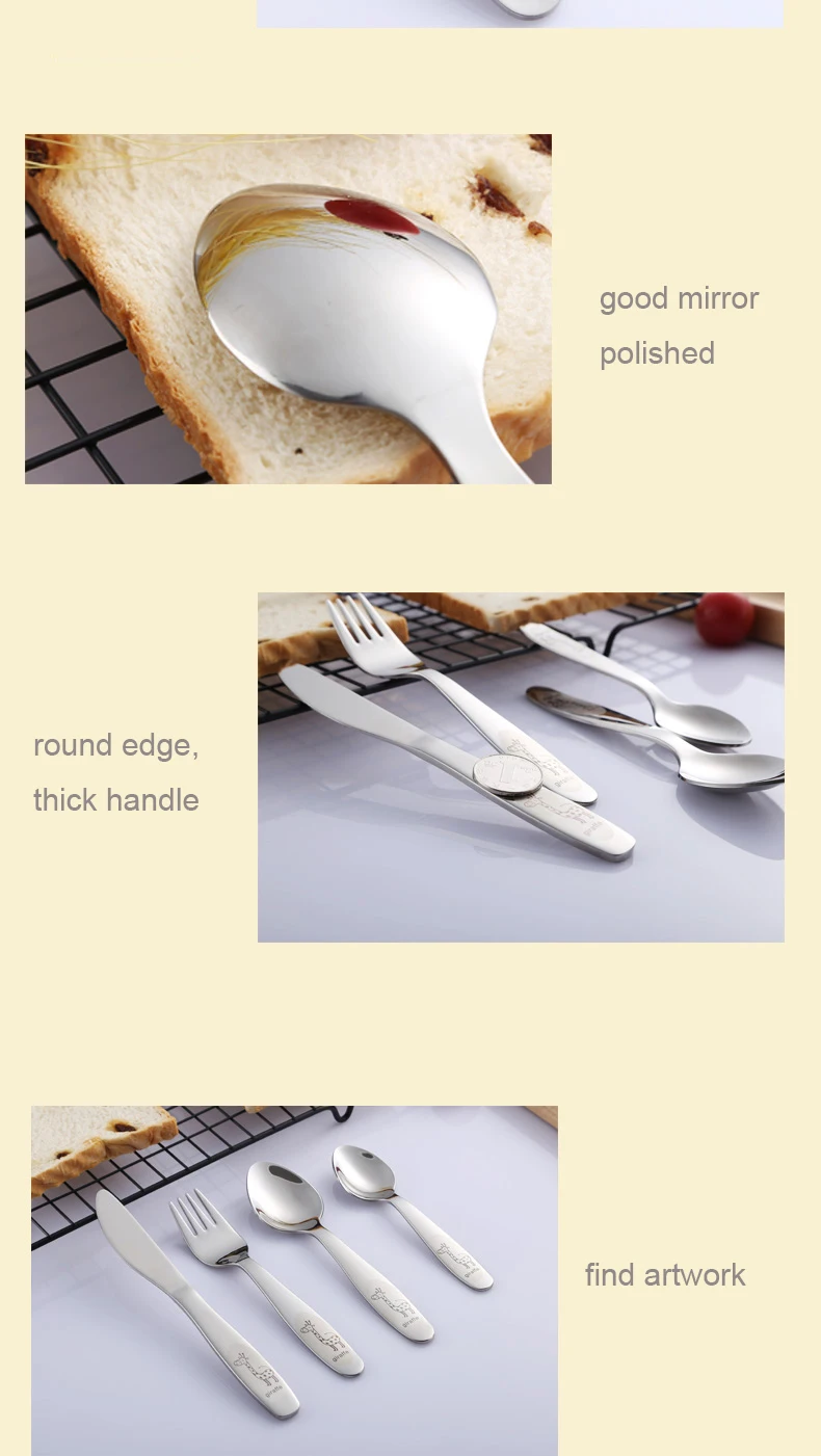 1 лот/4 шт. детский набор столовых приборов 18/10(304) из нержавеющей стали, мультяшный милый нож, вилка, столовые наборы, детская плоская посуда, набор посуды
