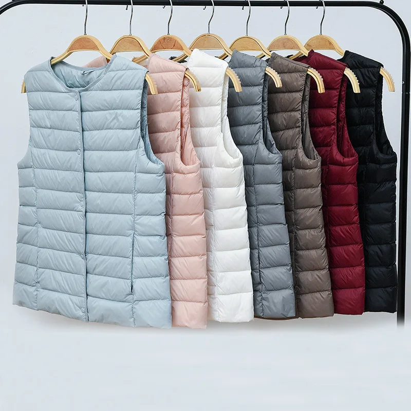 Новинка модное женское пальто без рукавов Осень зима ультралегкий белый утиный