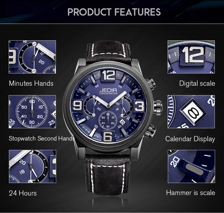 Часы с 3D циферблатом хронограф 6 стрелок секундомер спортивные часы мужские